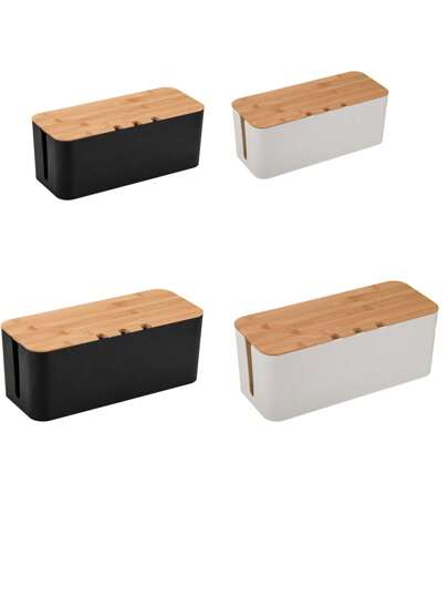 1 Large Cable Management Box – Wooden Style Wire Organizer And Protective Cover, Wooden Style Cable Storage And Cover Box, Charger Organizer And Cord Winder, Desktop Cable Management, Power And Charging Cable Storage Box With Lid - Organize Cables, Data Cables, And Wires - Space-Saving Desktop Socket Management,