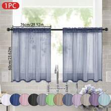 1 pièce Rideau transparent de couleur unie, rideau de fenêtre transparent à moitié, rideau filtrant de poche de tige pour ombrage. Convient pour la décoration de la cuisine, de la salle de bain et du café. Rideau de voile