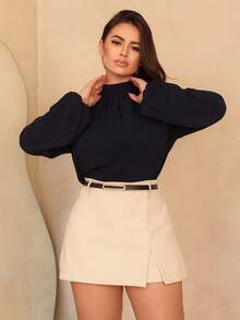 Women's Elegant Tailored Skirt Shorts With Belt High Waist Casual Versatile Modern Summer Fashion - Màu be - Xem 3