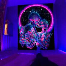 DS Free Shipping Simpkeely Blacklight Skull Tapestry, The Kissing Lovers Tapestry UV Reactive   Neon Tapestries Glow In The Dark Party Backdrop, Skeleton Wall Art For Bedroom – 51.2" X 59.1" - 中號(51.2"x59.1") - 查看 2