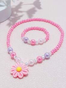 12pcs/Set Girls Cute Multicolor Flower Pendant Charm Beaded Necklace & Bracelet Jewelry Set, Suitable For School, Holiday Party, Birthday Gift, Random Color - Multicolor - View 9