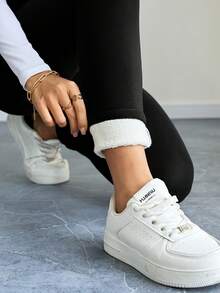 女士高腰抓绒瑜伽裤 - 高弹保暖紧身裤，适合运动健身 - 黑色 - 查看 5