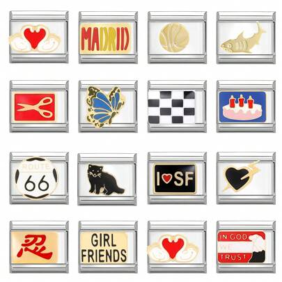 1件装模块化手链，配有各种吊坠，包括花卉、水果、爱心和字母设计，休闲都市风格，圣诞节和万圣节必备单品，秋季色调，本土特色，实用时尚，可作圣诞装饰，秋季办公佩戴，不锈钢饰品