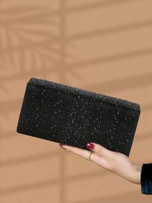 REMANLAND 1个优雅褶皱亮面女士手提包，时尚魅力女士晚宴钱包，信封式手拿包，带隐藏式卡槽和隔层，配有可拆卸金属链的单肩包，适合派对女孩、新娘，节日最佳礼物 - 黑色 - 查看 7