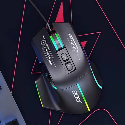 Acer OMW950 Dual-Engine-Gaming-Maus mit Makroprogrammierung und RGB-Beleuchtung, verstärktes geflochtenes Kabel für verwicklungsfreies Umschalten zwischen Win/Mac, perfekt für Internetcafés und den Heimgebrauch (Schwarz)