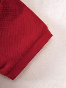 Camisa polo de manga corta de color rojo sólido clásico para niño, adecuada para salidas diarias, fiestas y eventos - Rojo - Ver 6