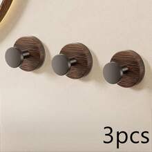 1/3/5Pcs Walnut Wood Grain Plastic Suction Cup Hook Strong Bearing Adhesive Hook For Bathroom And Kitchen No-Drill Creative Knob Design, Portable Storage Hanger