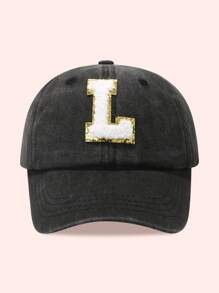 1pc Kids 26 Letters Baseball Cap, Washed Baseball Hat For Boys And Girls, Suitable For Outdoor Activities And Daily Wear, Sun Ion - Gold Label-black Washed Cap - View 12