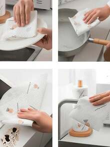 高吸水性一次性加厚厨房纸巾 - 印花多层速干清洁布，适用于油脂、地板、台面 - 重型通用厨房、客厅、露台、厨房巾、台面擦拭、除油、时尚家居用品、涤纶混纺（印花图案随机发送）、家庭清洁、厨房清洁、派对清洁 - 彩色 - 查看 3