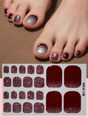 1 set/pièce Autocollants pour ongles d'orteils roses oignon dégradé, décorations d'art pour les ongles brillantes et imperméables, outils de manucure