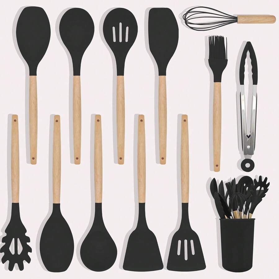Wooden Kitchen Utensil Set In A Variety Of Colors - 黑色 - 查看 1