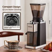 CAFELFFE 防静电锥形毛刺咖啡研磨机，带精密电子计时器和 48 种厚度设置，可调节咖啡豆研磨机，黑色，150W - 英規插(220-240V) - 查看 12