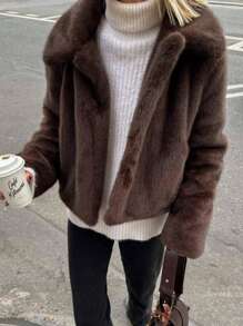 DEEKA 冬季新款仿貂皮草大衣女短款宽松修身高端加厚毛茸茸外套 - 棕色 - 查看 5