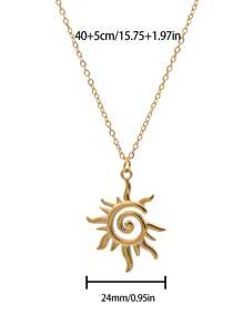 1pc Simple 18k Gold Plating Stainless Steel Sunburst Sun Ray Delicate Pendant Women Necklace Sprial Pendant Jewelry Collarbone Chain For Women Summer Wear