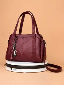 1 pièce Sac à main de luxe avec surpiqûres pour femmes, sac à bandoulière mode en PU, sac bandoulière grande capacité avec pendentif à gland, sac bandoulière couleur unie, sac à main parfait pour un usage quotidien