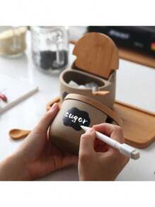 1 قطعة/3 قطع/4 قطع مجموعة أوعية توابل سيراميكية سميكة مع ملاعق وصينية خشبية، أوعية تخزين للملح وجوهر الدجاج والسكر والفلفل الحار المجفف مع أغطية قابلة للطي، قابلة لإعادة الاستخدام للمطبخ والطعام والشواء الخارجي