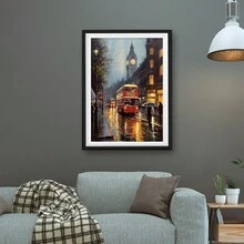 1 Pieza de Pintura en Lienzo de Escena Romántica de la Calle de Londres, Hermosa Escena Nocturna de Arte en Lienzo sin Marco, Adecuada para Sala de Estar, Dormitorio, Pasillo - transparente - Ver 5