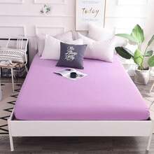1 sábana, sábana ajustable con banda elástica, ropa de cama, protector de colchón suave y cómodo que no daña la piel, con bolsillos de 30 cm de profundidad (funda de almohada no incluida), adecuado para camas de 90/105/135/150/160/180 cm, camas individuales, dobles, matrimoniales y super king size, sin decoloración, para todas las estaciones, protector de colchón con bolsillos profundos para hoteles y casas de vacaciones, varios colores disponibles - Morado - Ver 4