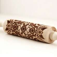 Rodillo de Madera Grabado Profundo de Hoja de Girasol de 35X4.5CM para Hornear, Rodillos de Madera 3D de Ciruela ZM011 - 1 - Ver 3