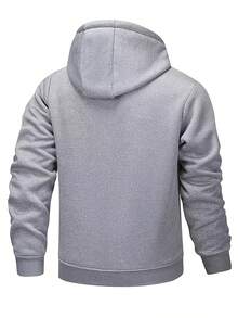 Men's Fashionable Lined Hooded Jacket - Warm And Comfortable Solid Color Zipper Autumn/Winter Casual Polyester Fiber Jacket With Drawstring Hooded, Cold Weather Clothing/Fashionable Hooded Jacket/Plush Lined Hooded Shirt  Winter    Regular Fit    Pocket  Zipper  Drawstring - 灰色 - 查看 4