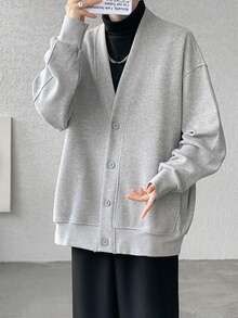 Men's Waffle Cardigan, Open-Front Jacket, Lightweight Outerwear, Long Sleeve, Solid Color, Hooded, Button-Up, Plus Sizes, Perfect For Spring, Fall, And Winter, Loose Fit