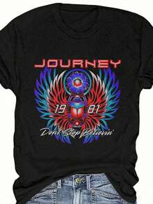 Angel Print Fashion Summer Short Sleeve T-Shirt Bad INFLUENCE TRUST NO ONE BELIEVE IN YOURSELF Graphic Tees Women Tops - 黑色 - 查看 2
