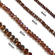 1 pieza Cuentas planas de cristal de ábaco marrón con color AB, opciones de varios tamaños 3/4/6/8mm, cuentas de bricolaje versátiles, coloridas y de moda, adecuadas para pulseras, collares, joyería, colgantes, llaveros y decoraciones - Marrón oscuro - Ver 5