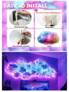1 件 3D 云朵 LED 灯、闪电云装饰灯、变色氛围夜灯、DIY 创意云朵灯，适用于电影院、教室、宿舍、游戏室、酒吧装饰