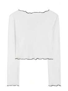 Gal Fashion V-Neck Long Sleeve Fitted Tie-Up Pullover Top For Women, Spring/Autumn - White - View 3