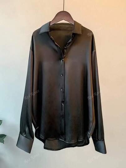 Women's Elegant Versatile Draped Vintage Long Sleeve Satin Blouse, Spring/Summer Women's Solid Color Loose Casual Long-Sleeved Shirt, Four-Season Style Suitable For Daily Airport Wear Carnival Mother's Day Clothing 4th Of July Women Pride Outfits Women Vacation Outfits Woman Birthday Outfits For Women Outfit For Women Teacher Outfits For Women Back To School Fall Women Clothes Old Money Country Outfits Women Y2k Clothes Streetwear
