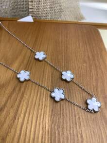 Light Temperament, Luxurious And Elegant, 18K Stainless Steel, Plum Blossom Five-Leaf Necklace, Perfectly Matching 15mm - Bạc - Xem 1