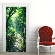 1 套/2 件现代自粘森林小径壁画，可移除墙纸贴纸，现代纸门贴纸，适用于卧室、客厅、办公室装饰房间装饰卧室装饰厨房装饰墙贴墙面装饰贴纸 - 彩色 - 查看 5