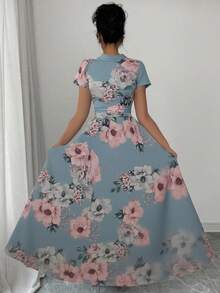 Vestido de cuello alto con estampado floral y cinturón  vestido elegantes para mujer moda. - Verde - Ver 9