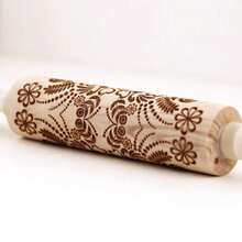 Rodillo de Madera Grabado Profundo de Hoja de Girasol de 35X4.5CM para Hornear, Rodillos de Madera 3D de Ciruela ZM011 - 1 - Ver 4