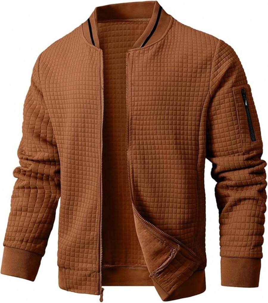 Mens Casual Lightweight CoatChristmas MQ4K - 棕色 - 查看 1