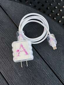 3pcs Set Wavy Pattern Protective Case, 26 Letter A-Z Design, Compatible With Apple Fast Charging Adapter Nan Charger Protector Charger Case Phone Accessories