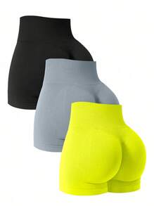 NcmRyu 3pcs Women's Seamless Elastic Yoga Gym Fitness Running Shorts - Multicolor - View 1