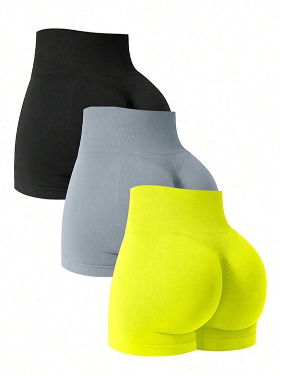 NcmRyu 3pcs Women's Seamless Elastic Yoga Gym Fitness Running Shorts - Multicolor - View 1