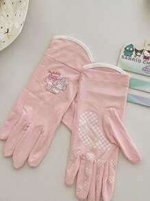 Sanrio 1 Pair  Characters (, , ) Ice Silk UV Protection Fingerless Gloves, Breathable, Touchscreen Compatible, Suitable For Driving, Cycling
