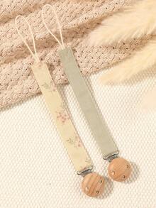 1pc Pacifier Chain With Printed Floral & Geometric Pattern, Fashion Baby Pacifier Clip Holder, Wooden 3-Hole Pacifier Clip, Suitable For Baby Boys And Girls, Daily Use Gift - Multicolor - View 17