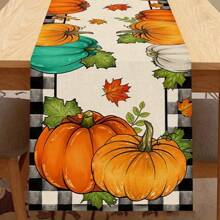 1pc,Table Runner, Thanksgiving Blue And White Porcelain Pumpkin Pattern Printed Linen Table Flag, Home Decor, Suitable For Dining Tables, Universal Seasonal Decoration, Modern Style Washable Table Flag, Heat-Resistant, Stain Resistant, Room Decoration, Table Mat, Kitchen Table Mat, Party Decoration, Home Decoration, Ideal Thanksgiving Gift