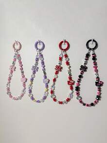 Sanrio 1 قطعة سلسلة هاتف معدنية بشكل القطة كارتون KT، شرابة هاتف ملونة من الأكريليك باللونين الأسود والوردي مزينة بالخرز