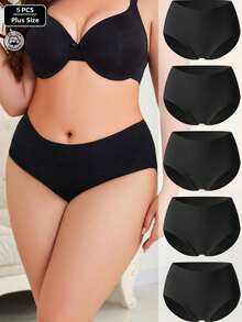 5pcs Women's Soft Cotton Underwear Briefs High Waisted Postpartum Panties Ladies Full Coverage Underpants Set 3XL-Large - 黑色 - 查看 2