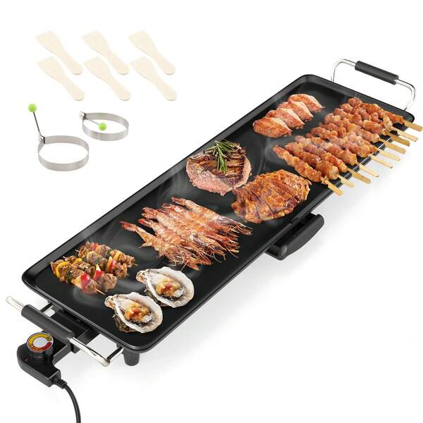 Homasis 27'' Large Electric Griddle W/ Adjustable Temperature Thermostats And Drip Tray