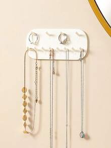1pc Wall Mounted Jewelry Storage Rack, Simple Plastic White Earrings Necklace Storage Holder For Household, Gift For Sun Travel Cool Back To School