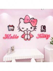 Sanrio ملصق حائط ثلاثي الأبعاد لهالو كيتي قطعة واحدة، ديكور كرتوني لغرف البنات، غرفة النوم، حضانة الأطفال، ديكور منزلي جميل، مناسب لهدايا عيد الميلاد، عيد الهالوين، التخرج