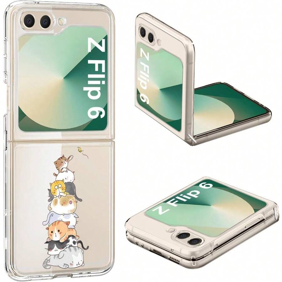 1pcs Cute Cartoon Cat Pattern Flip Phone Case Compatible With Samsung Galaxy Z Flip6 7 5 4 3 Ultra Thin Clear Protective Cover Compatible With Motorola Razr 40 50 60/40 50 60 Ultra Razr 60 Pro - DKZDPK透明貓 - 查看 1