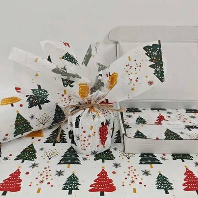 15/30pcs Christmas Tree & Fireworks Pattern Tissue Paper, 19.69in*13.78in, Wrapping Paper For Gift Boxes, Party Decorations - Christmas Style Design, Holiday Packaging, Durable Packaging, Christmas Decor, Holiday Decor Home Decor Christmas Decorations Room Decor