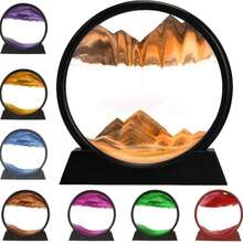 Atigrado 8" Purple Moving Sand Art Liquid Motion - 3D Color Quicksand Decor Deep Sea Sandscape Round Glass Flow Sand Painting - Relaxing Desktop Home Office Work Decor - 黃色 - 查看 8