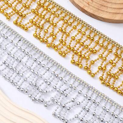 1 Yard 18cm Wide Gold & Silver Beaded Tassel, Fashion Shiny Tassel For Custom Dress, Dance Costume, Lampshade Decor